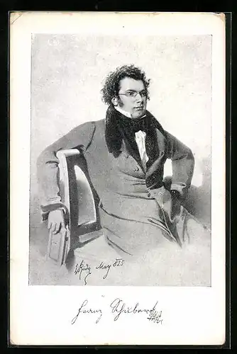 Künstler-AK Franz Schubert, der Komponist sitzt auf einem Stuhl