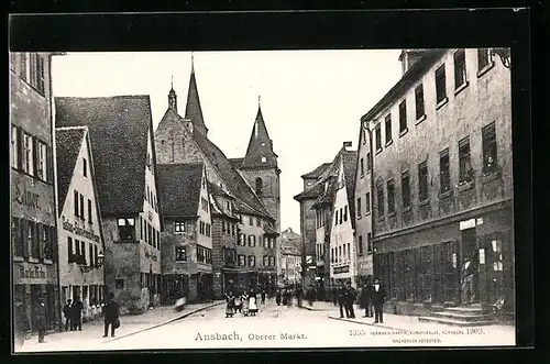 AK Ansbach, Strassenpartie Oberer Markt
