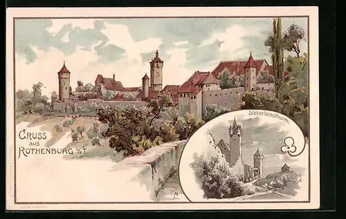 Lithographie Rothenburg o. T., Panorama & Stöberleinsthurm