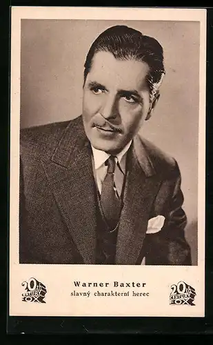 AK Schauspieler Warner Baxter mit Oberlippenbärtchen und Einstecktuch