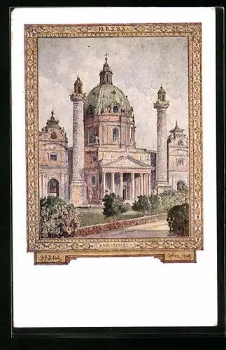 Künstler-AK Wien, Fest-Postkarte des 10. Deutschen Sängerbundesfestes 1928, Karlskirche