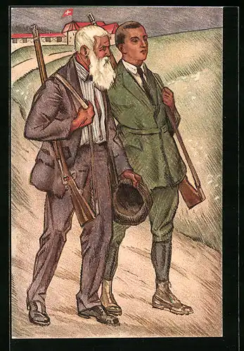 AK Zwei Schützen auf einer Landstrasse, Schweizerischer Schützenverein 1824