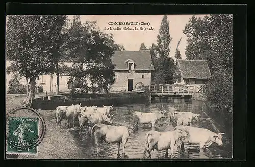 AK Concressault, le Moulin Riche, la Baignade