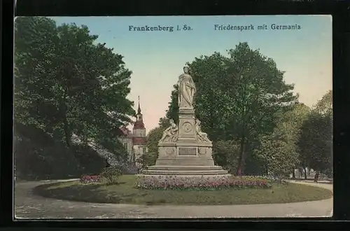 AK Frankenberg i. Sa., Friedenspark mit Germania