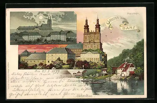 Lithographie Banz, Teilansichten, Kirche, Schloss