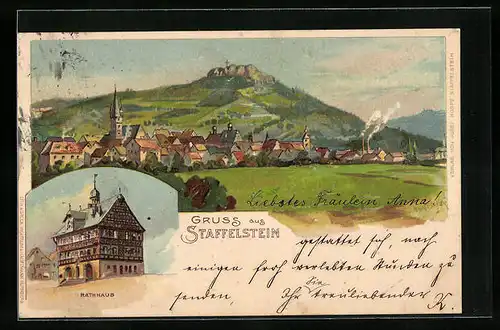 Lithographie Staffelstein, Rathaus, Gesamtansicht