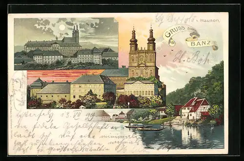 Lithographie Banz, Schloss, Kirche, Teilansicht