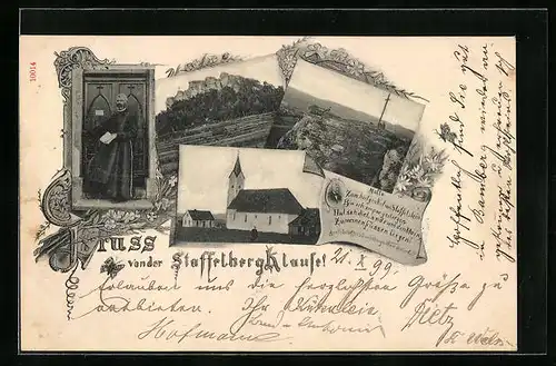 AK Staffelstein, Gasthaus Staffelberg-Klause, Geistlicher, Gipfelkreuz