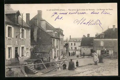 AK Le Guétin, Vue prise de la route de Nevers, Le Bureau de Poste