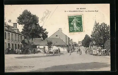 AK Villabon, En Berry, La Grande Rue, Strassenpartie