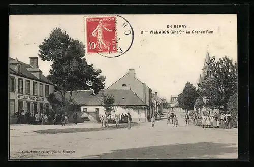 AK Villabon, En Berry, La Grande Rue, Strassenpartie