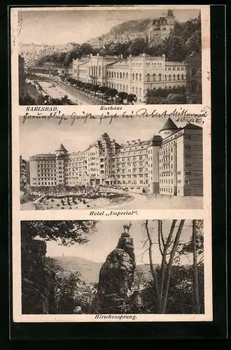 AK Karlsbad, Kurhaus, Hotel Imperial, Hirschensprung