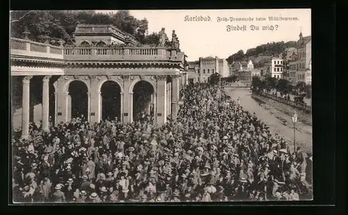 AK Karlsbad, Früh-Promenade beim Mühlbrunnen