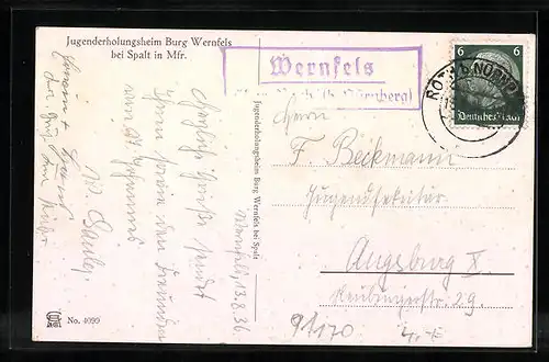 Künstler-AK Spalt / Mfr., Jugendherholungsheim Burg Wernfels