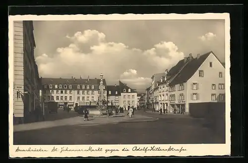 AK Saarbrücken, St. Johannes-Markt gegen die Strasse