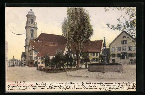AK Hechingen, Stiftskirche St. Jakobus und Brunnen