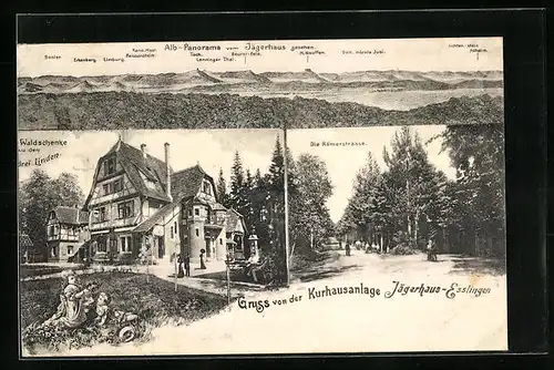 AK Esslingen, Kurhausanlage Jägerhaus, Waldgasthaus zu den drei Linden, Römerstrasse