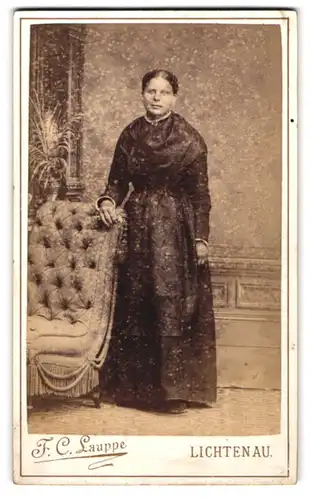 Fotografie F. C. Lauppe, Lichtenau, Bürgerliche Dame im Kleid
