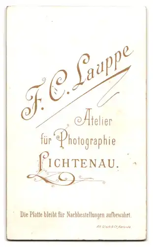 Fotografie F. C. Lauppe, Lichtenau, Bürgerliche Dame im Kleid