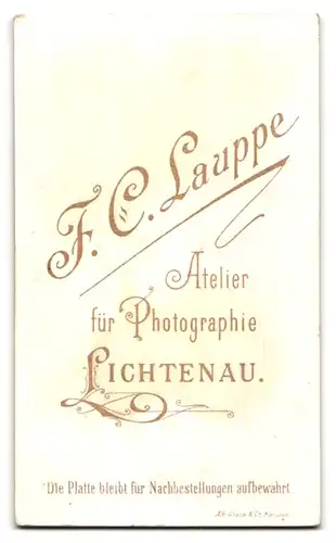 Fotografie F. C. Lauppe, Lichtenau, Junges Mädchen in hübscher Kleidung