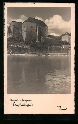 AK Passau, Flusspartie mit Burg