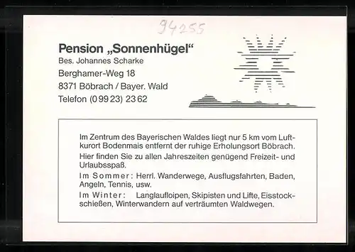 AK Böbrach /Bayer. Wald, Pension Sonnenhügel Berghamer-Weg 18