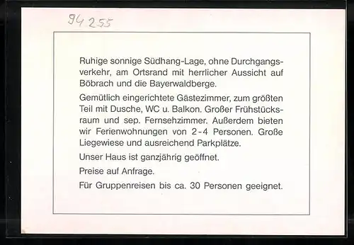 AK Böbrach /Bayer. Wald, Pension Sonnenhügel Berghamer-Weg 18