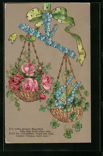 Präge-AK Waage voller Blumen