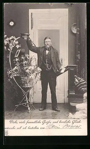 AK Page nebst Blumenkorb