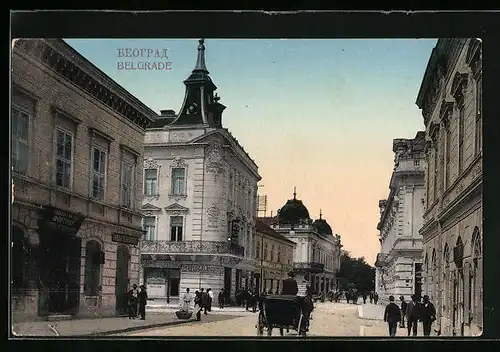 AK Belgrade, Strassenpartie mit Passanten