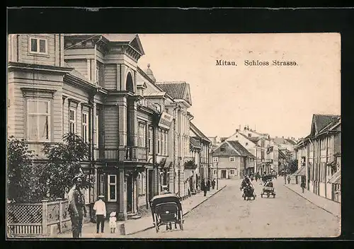 AK Mitau, Schloss Strasse mit Kutschen