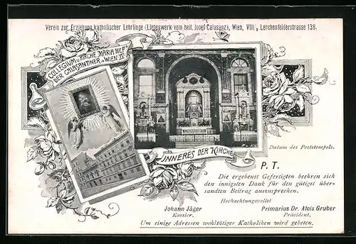 AK Wien, Verein zur Erziehung kath. Lehrlinge, Lerchenfelderstrasse 138, Innenansicht der Kirche
