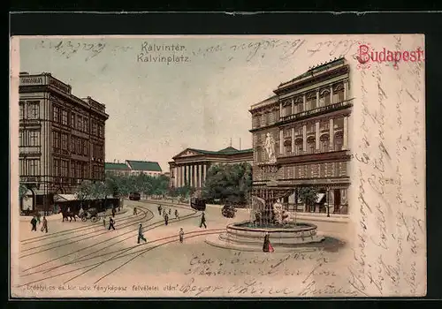 Lithographie Budapest, Kalvinplatz, Kalvinter