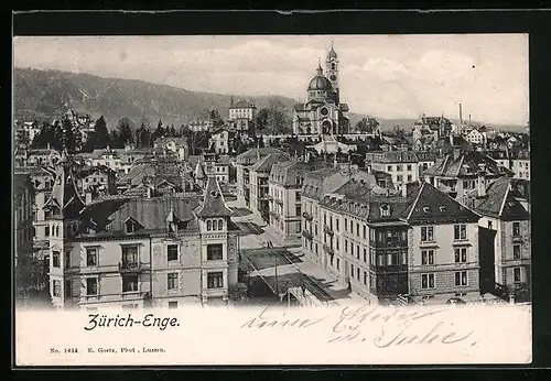 AK Zürich-Enge, Stadtblick mit zentraler Strasse