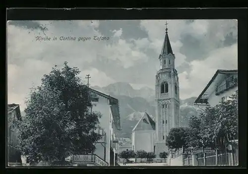 AK Cortina, Kirche, gegen Tofana gesehen