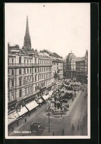 AK Wien, Graben, Strassenpartie mit Denkmal aus der Vogelschau