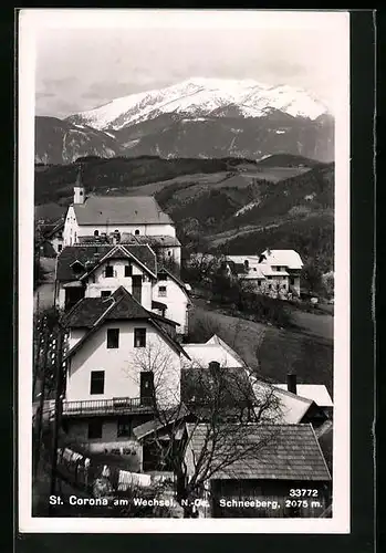 AK St. Corona am Wechsel, Ortsansicht mit dem Schneeberg