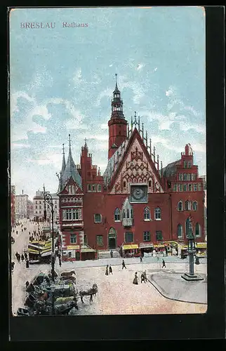 AK Breslau, Rathaus mit Vorplatz