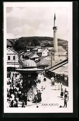 AK Sarajewo, zentrale Strasse mit Moschee im Jahr 1942