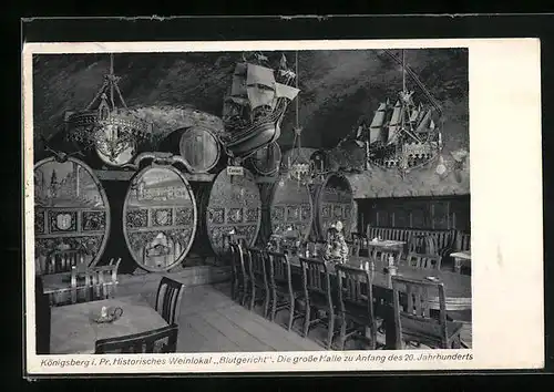 AK Königsberg i. Pr., Historisches Weinlokal Bltgericht, Die grosse Halle, Innenansicht