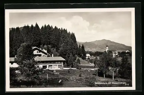 AK Oberammergau, Schützenhaus mit Teilansicht des Ortes
