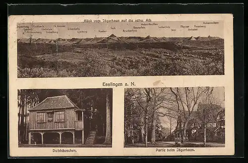 AK Esslingen a. N., Bergpanorama, Dulkhäuschen, Partie beim Jägerhaus