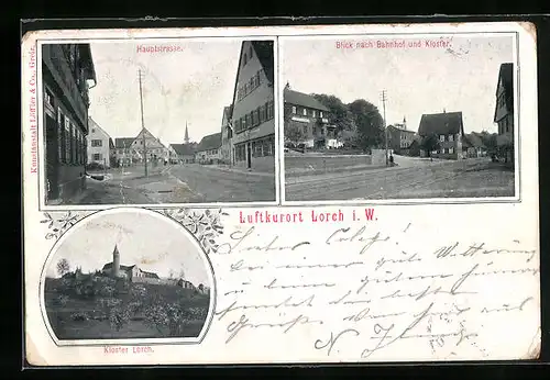 AK Lorch, Hauptstrasse, Blick nach Bahnhof und Kloster, Kloster Lorch