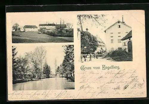 AK Engelberg, Strassenpartie, Wasser, Feld mit Gehöft