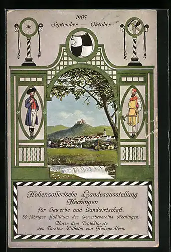 AK Hechingen, Hohenzollerische Landesausstellung für Gewerbe u. Landwirtschaft 1907, Panorama