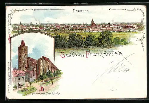 Lithographie Frankfurt a. O., Marien- oder Ober-Kirche, Panorama