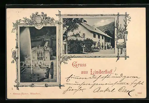 AK Linderhof, Gasthaus, Schloss mit Park