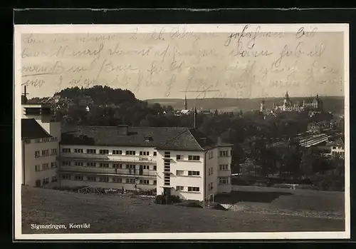 AK Sigmaringen, Konvikt mit Stadtpanorama