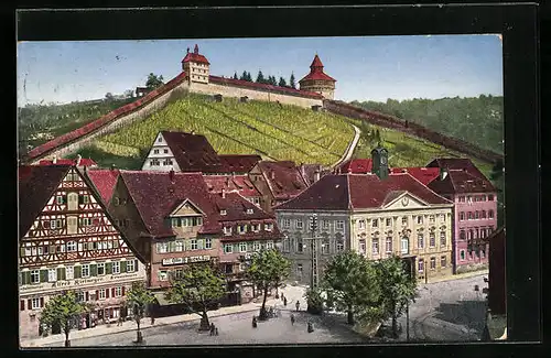 AK Esslingen /Neckar, Ortspartie mit Blick zur Burg