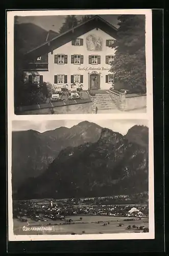 AK Oberammergau, Ortsansicht und Gasthof Am Bronia